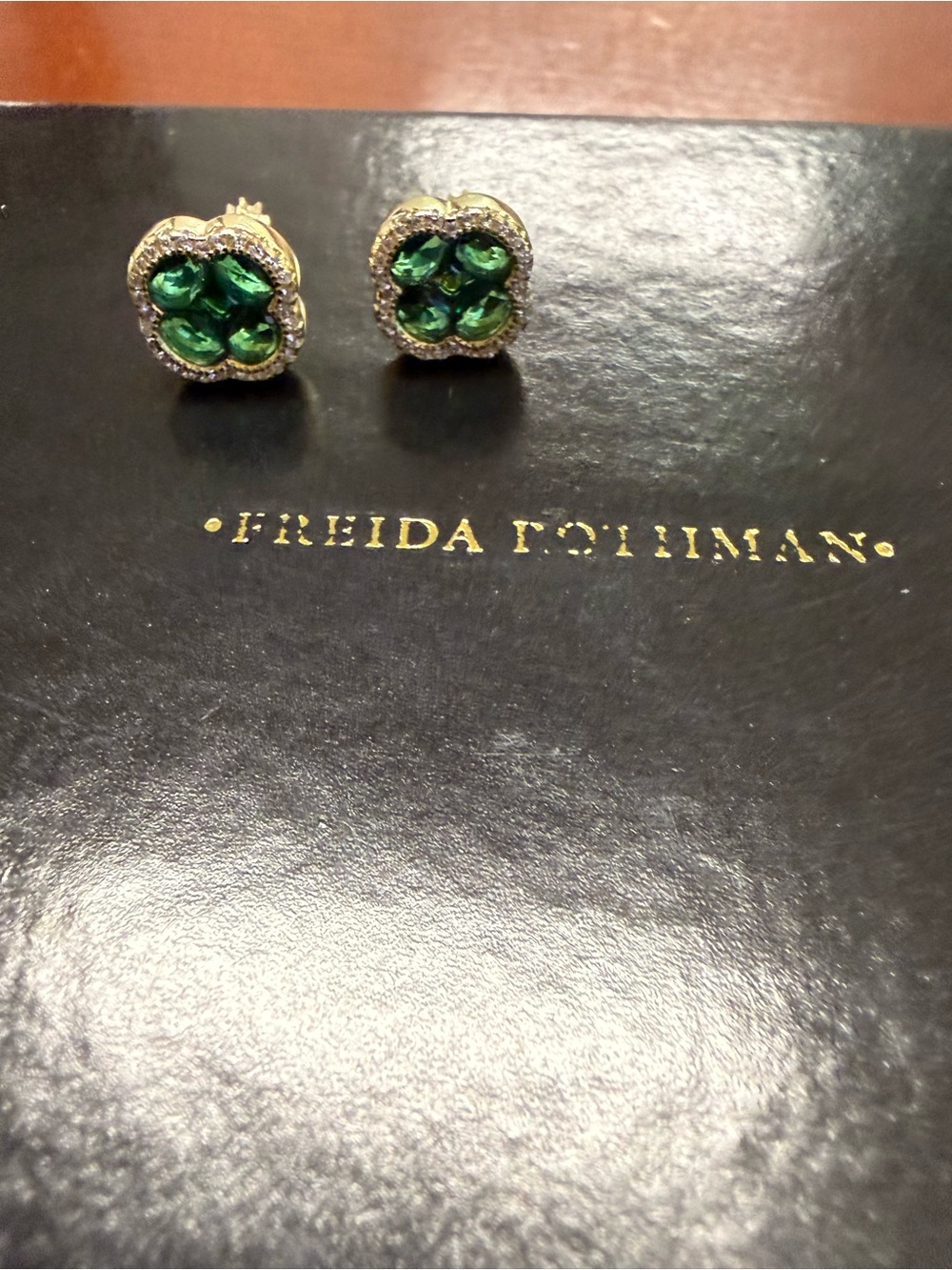 FREIDA ROTHMAN Green Crystal Clover Stud Earrings